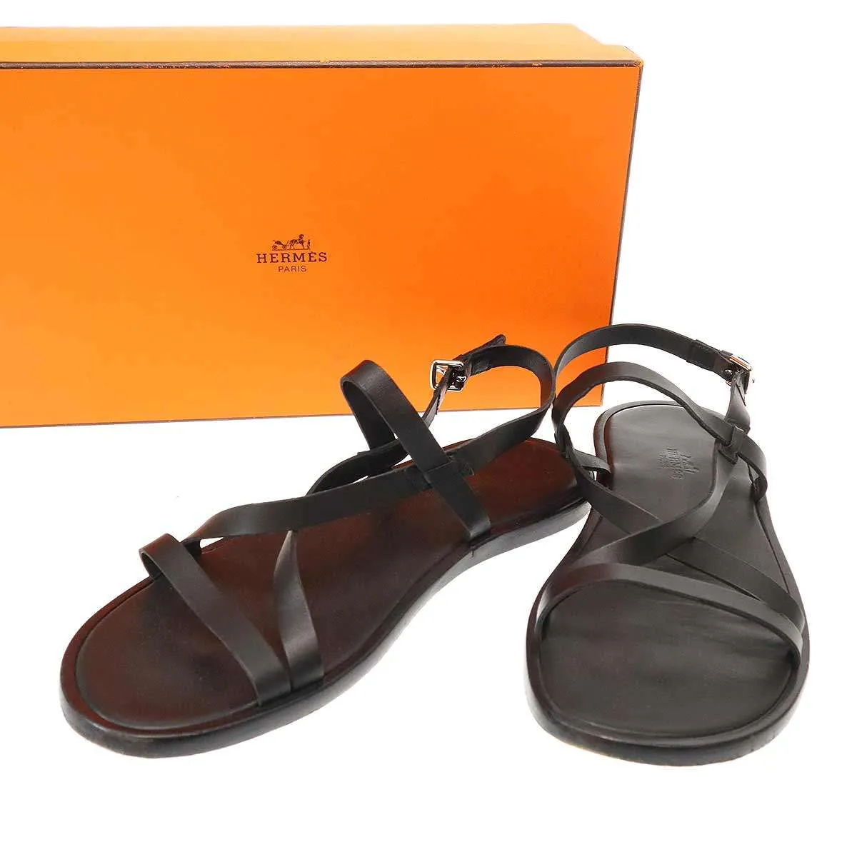 HERMES エルメス ストラップフラットレザーサンダル