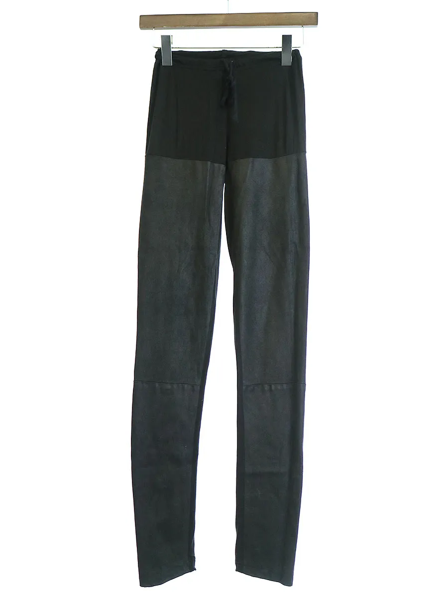 ANN DEMEULEMEESTER アンドゥムルメステール レザー切替レギンス パンツ