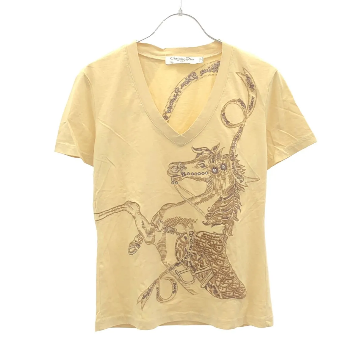 Christian Dior クリスチャンディオールブティック 20006 ガリアーノ期 ホースエンブロイダリーVネックTシャツ 6E16155902