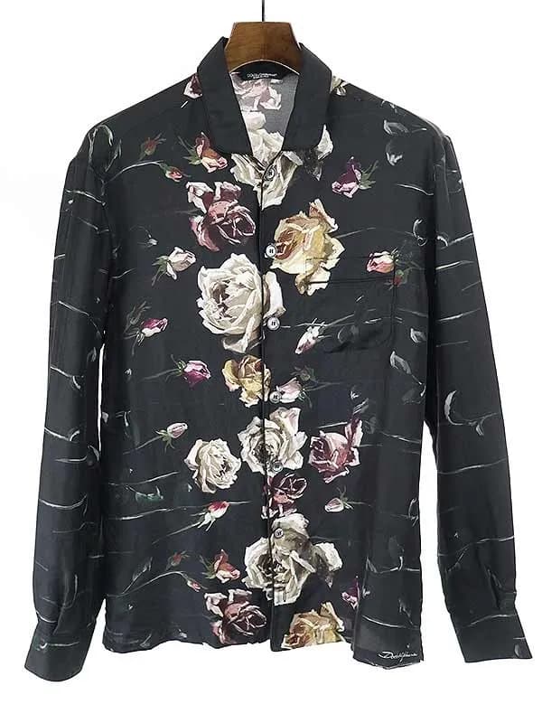 DOLCE&GABBANA ドルチェ&ガッバーナ 19AW 薔薇プリントシルクパジャマシャツ