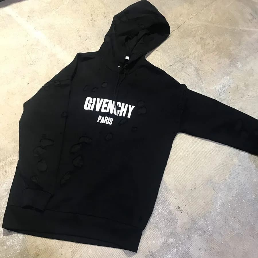 GIVENCHY GIVENCHY 18SS デストロイクラッシュ加工ロゴプリントパーカー