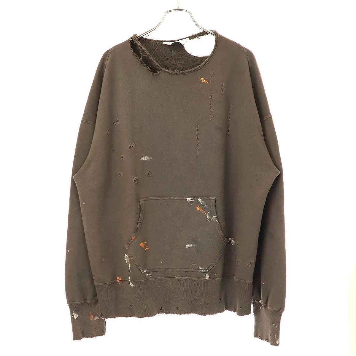 ANCELLM アンセルム 23AW HOODIE CUTOFF CRASH SWEAT SHIRT フーディカットオフクラッシュプルオーバースウェットトレーナー