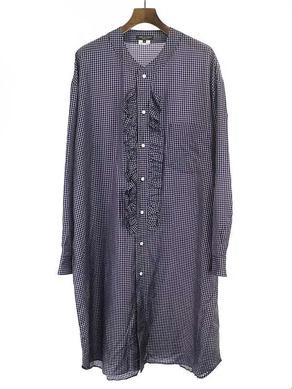 COMME des GARCONS コムデギャルソン オム プリュス 22SS フリル装飾ロングチェックシャツ