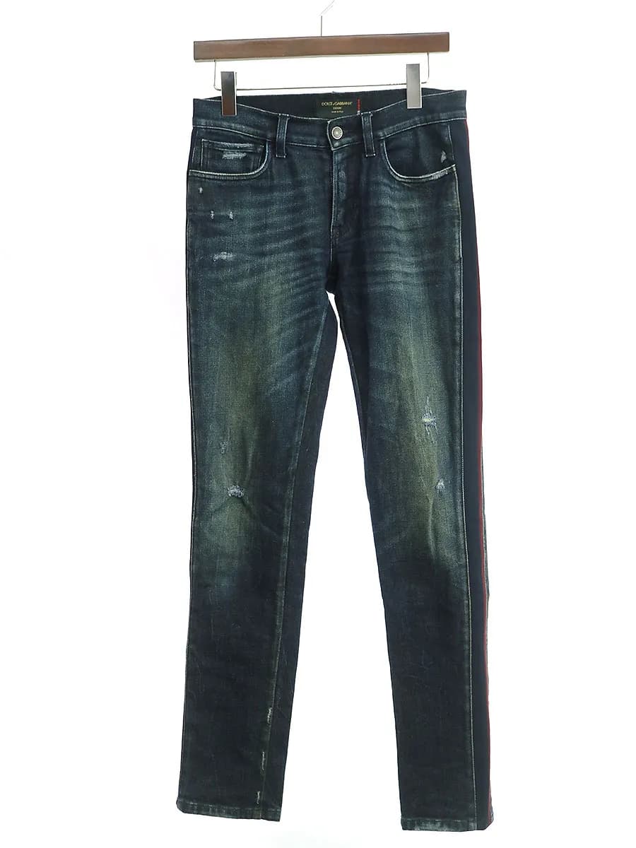 DOLCE&GABBANA ドルチェ&ガッバーナ 14AW サイドラインストレッチダメージデニムパンツ