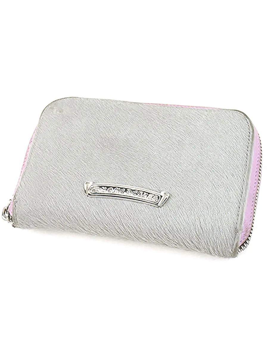 CHROME HEARTS クロムハーツ REC F MINI ホワイトロジウム加工ハラコレザーラウンドジップウォレット