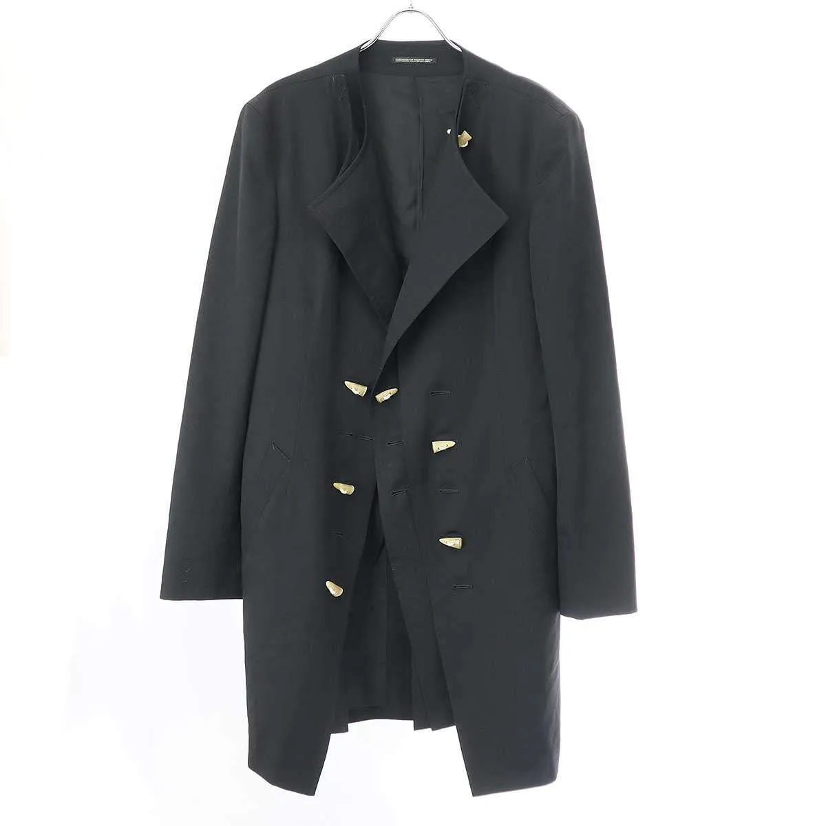 Yohji Yamamoto ヨウジヤマモト プールオム 12AW ウールギャバジントグルボタンレイヤードノーカラーロングジャケット