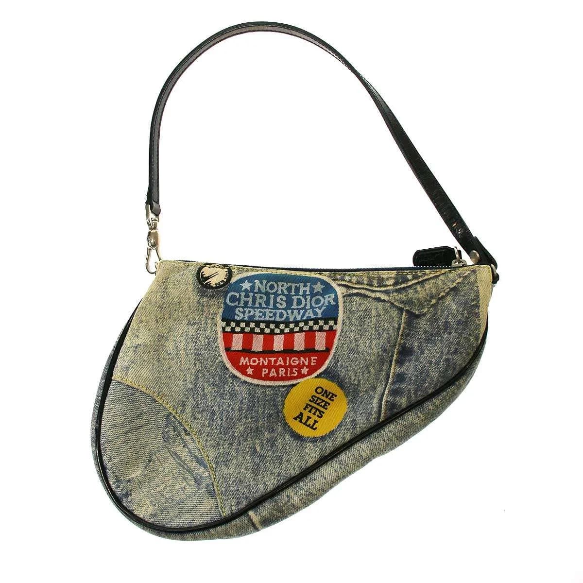 Christian Dior クリスチャンディオール Saddle Denim Print Bag ヴィンテージ デニムプリントサドルポーチ