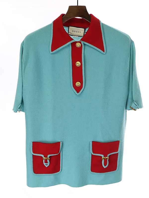 GUCCI グッチ 19AW 金釦ポケットウールニットポロトップス