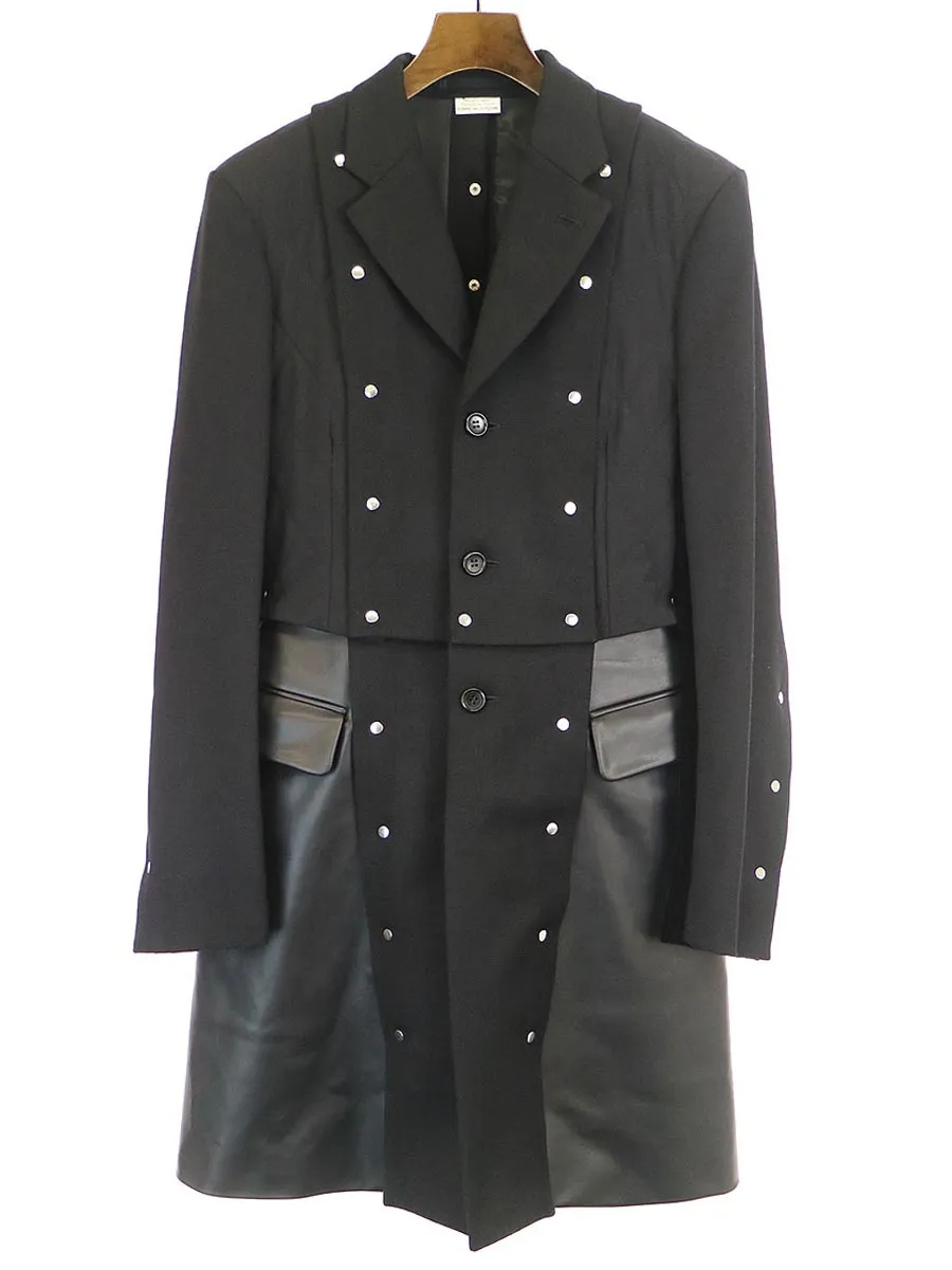 COMME des GARCONS コムデギャルソン オムプリュス 16AW LOOK28 甲冑スタッズフェイクレザー切替ロングジャケットコート