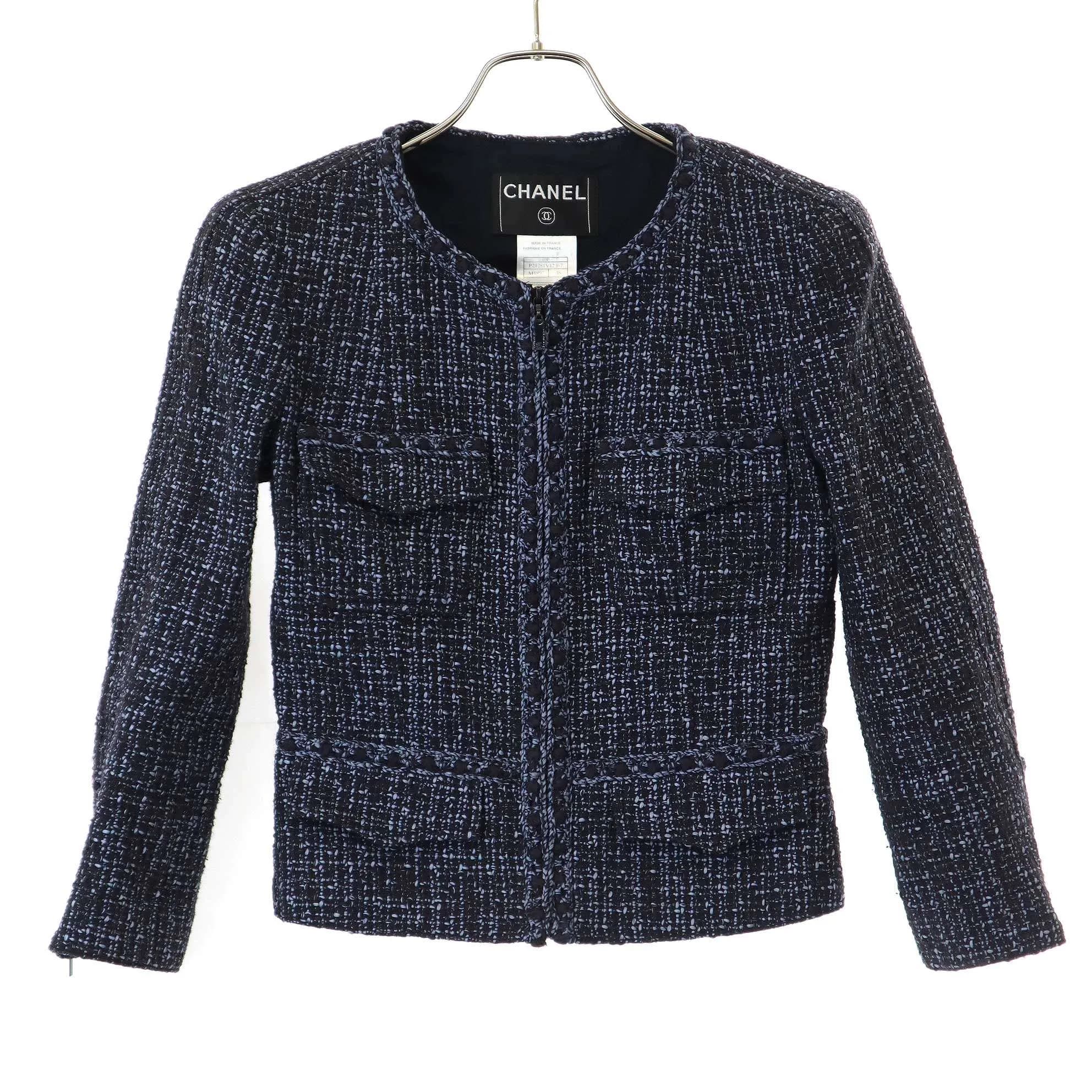 CHANEL シャネル ノーカラーツイードジャケット P21281V12367