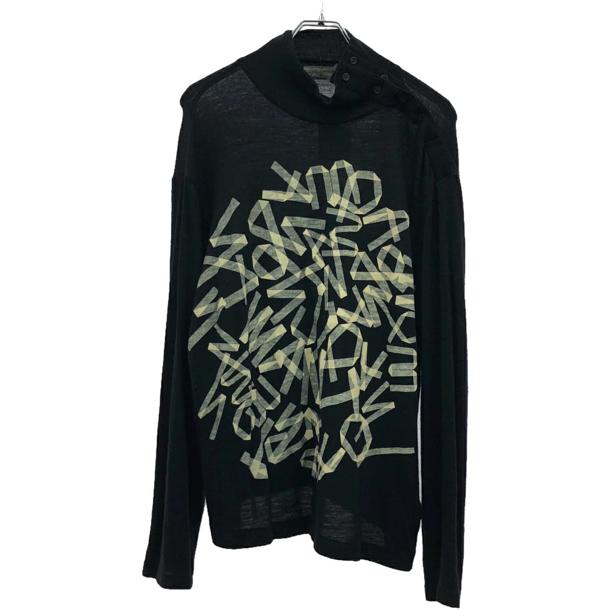 Yohji Yamamoto ヨウジヤマモト プールオム 15AW ヨコ釦タートル丸大 テーププリントタートルネックニットセーター