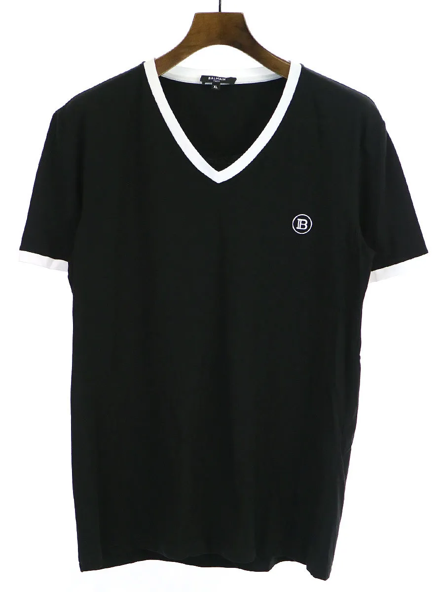 BALMAIN HOMME バルマン オム コントラストトリムVネックTシャツ