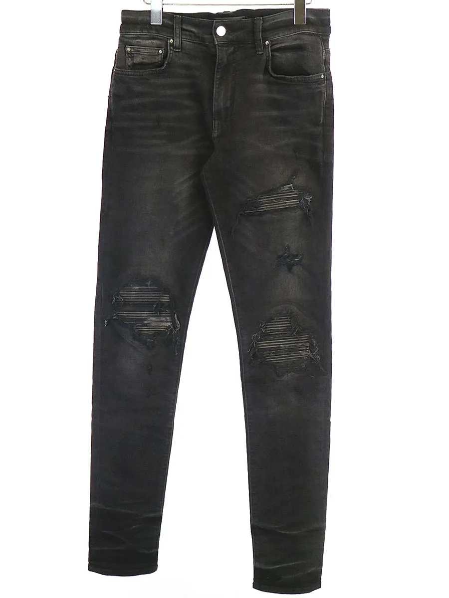 AMIRI アミリ MX1 レザーパッチバイカーデニムパンツ