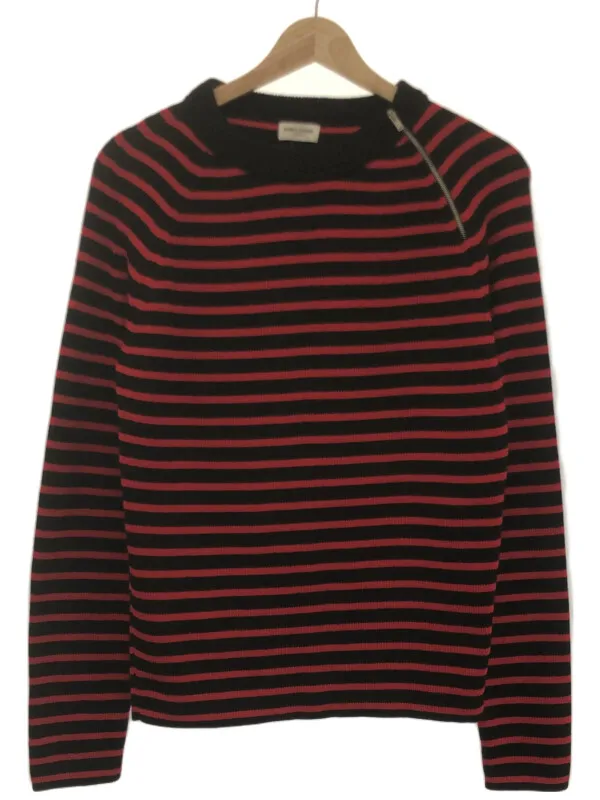 SAINT LAURENT サンローラン パリ 15AW ショルダージップ ウールボーダーニットセーター