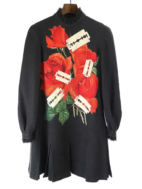 UNDERCOVER アンダーカバー 20AW ローズプリントボックスプリーツミニワンピース