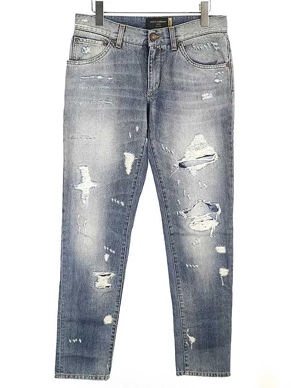 DOLCE&GABBANA ドルチェ&ガッバーナ 14GOLD クラッシュ加工ジップフライデニムパンツ