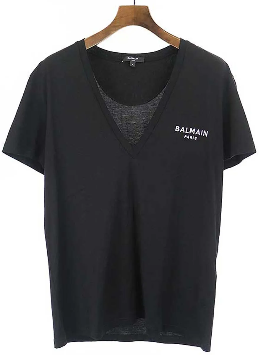 BALMAIN HOMME バルマン オム Deep V-neck T-shirt ロゴ刺繍VネックTシャツ