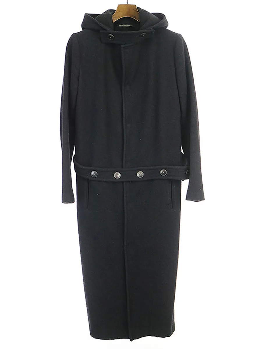 Y's ワイズ 14AW カシミヤブレンドスナップボタンフーデッドロングコート