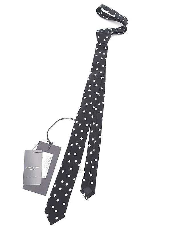SAINT LAURENT サンローラン パリ ドット柄シルクナローネクタイ
