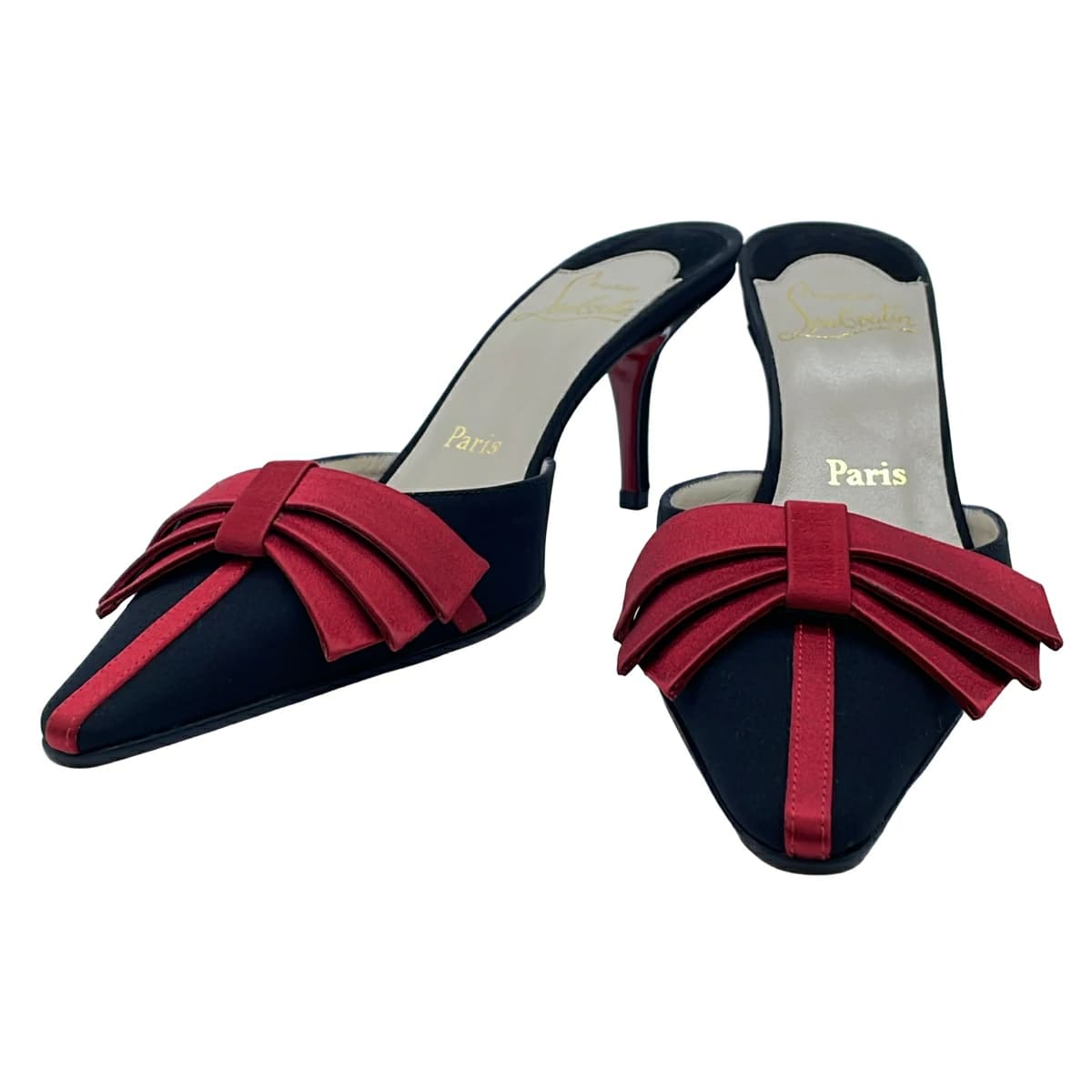 Christian Louboutin クリスチャンルブタン ポインテッドトゥサテンリボンミュールサンダル