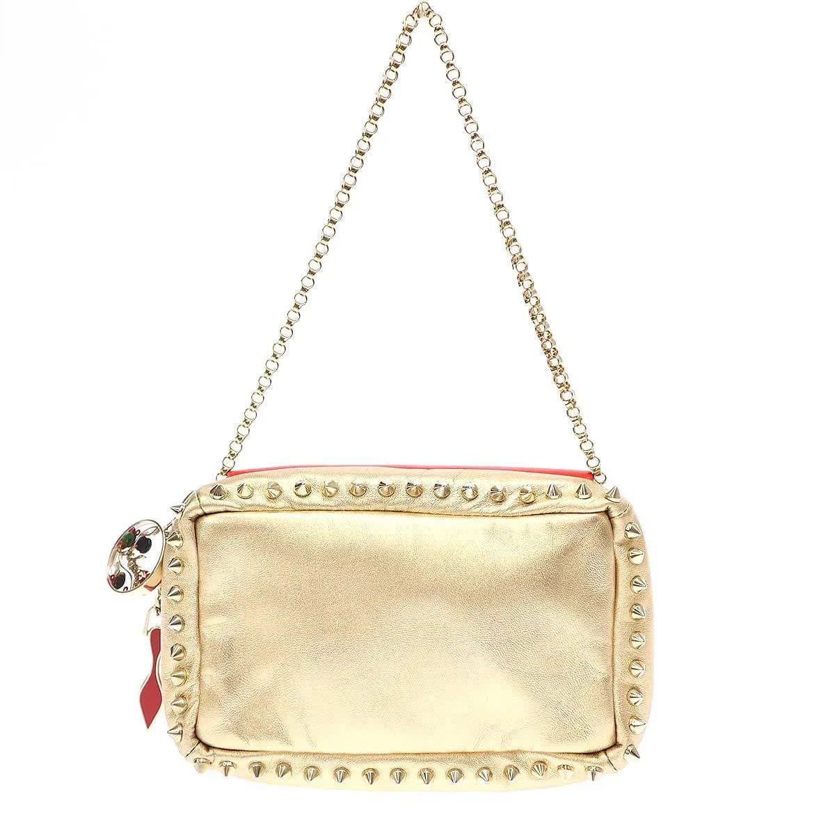 Christian Louboutin クリスチャンルブタン Piloutin Clutch スパイクスタッズチェーンレザークラッチバッグ