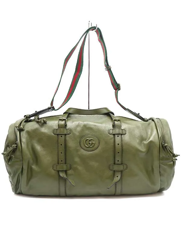 GUCCI グッチ ダブルG付き ラージ レザーダッフルバッグ