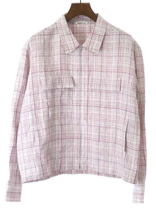 AURALEE オーラリー 23SS LINEN SILK CHECK ZIP BLOUSON リネンシルクチェックブルゾン