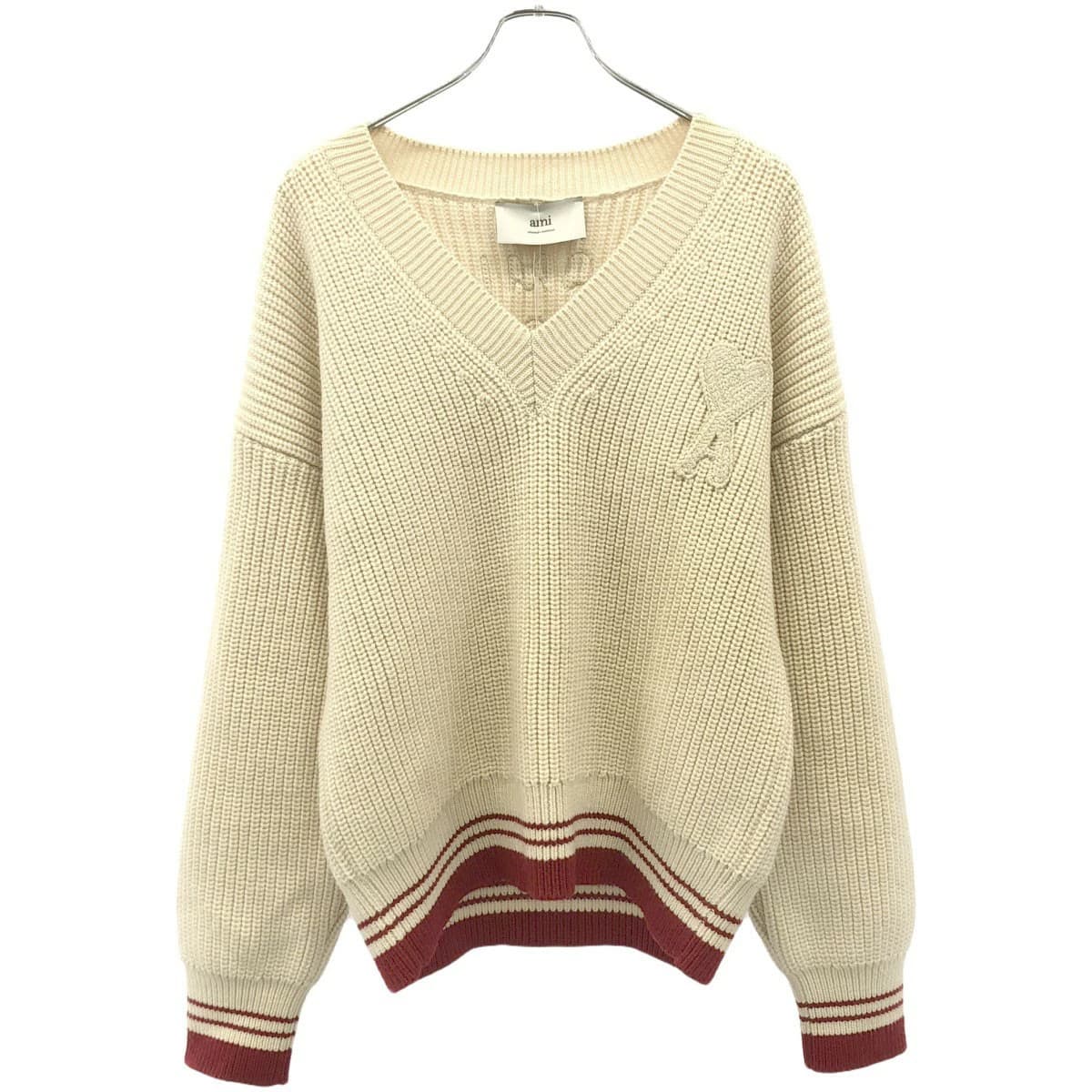 Ami Paris アミパリ アミ アレクサンドル マテュッシ 25SS カレッジリブウールVネックニットセーター UKS268.KN0068