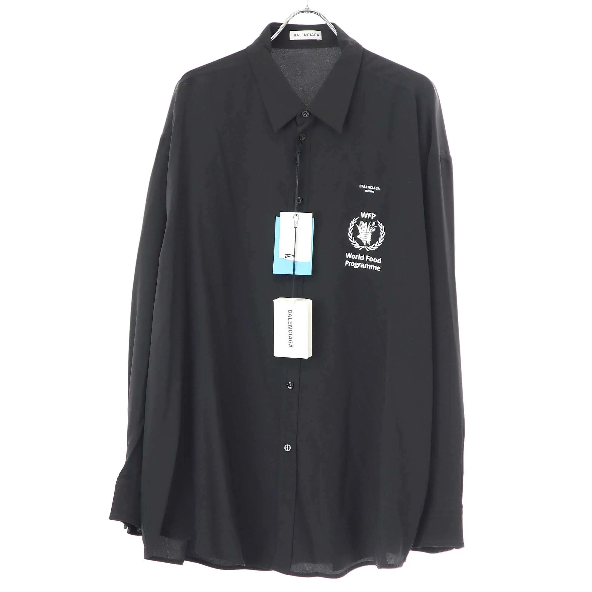 BALENCIAGA バレンシアガ World Food Programme Blouse WFPプリントシルクロングスリーブシャツ 542894 TCN05