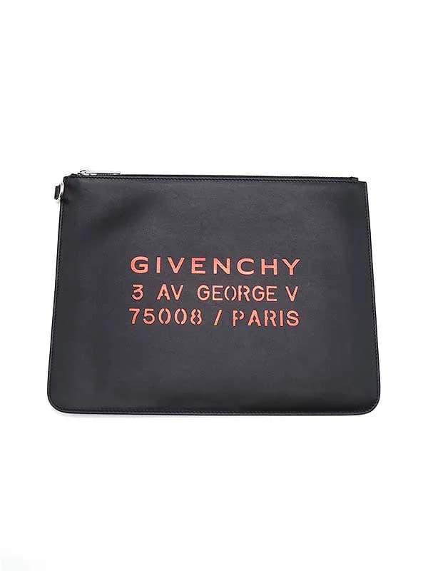 GIVENCHY ジバンシィ メタリックロゴプリントレザークラッチバッグ