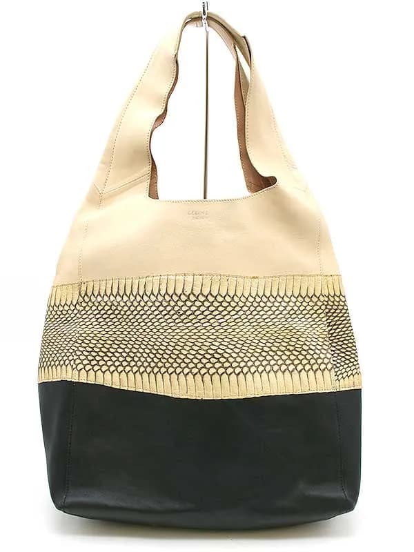 CELINE セリーヌ Cabas Python パイソン切替トートバッグ