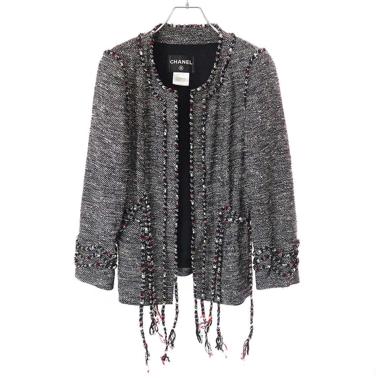CHANEL シャネル ノーカラーツイードコードジャケット P37633V27256