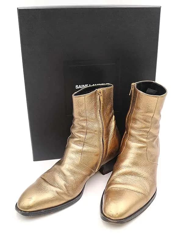 SAINT LAURENT サンローラン パリ 16AW サイドジップワイアットヒールメタリックブーツ
