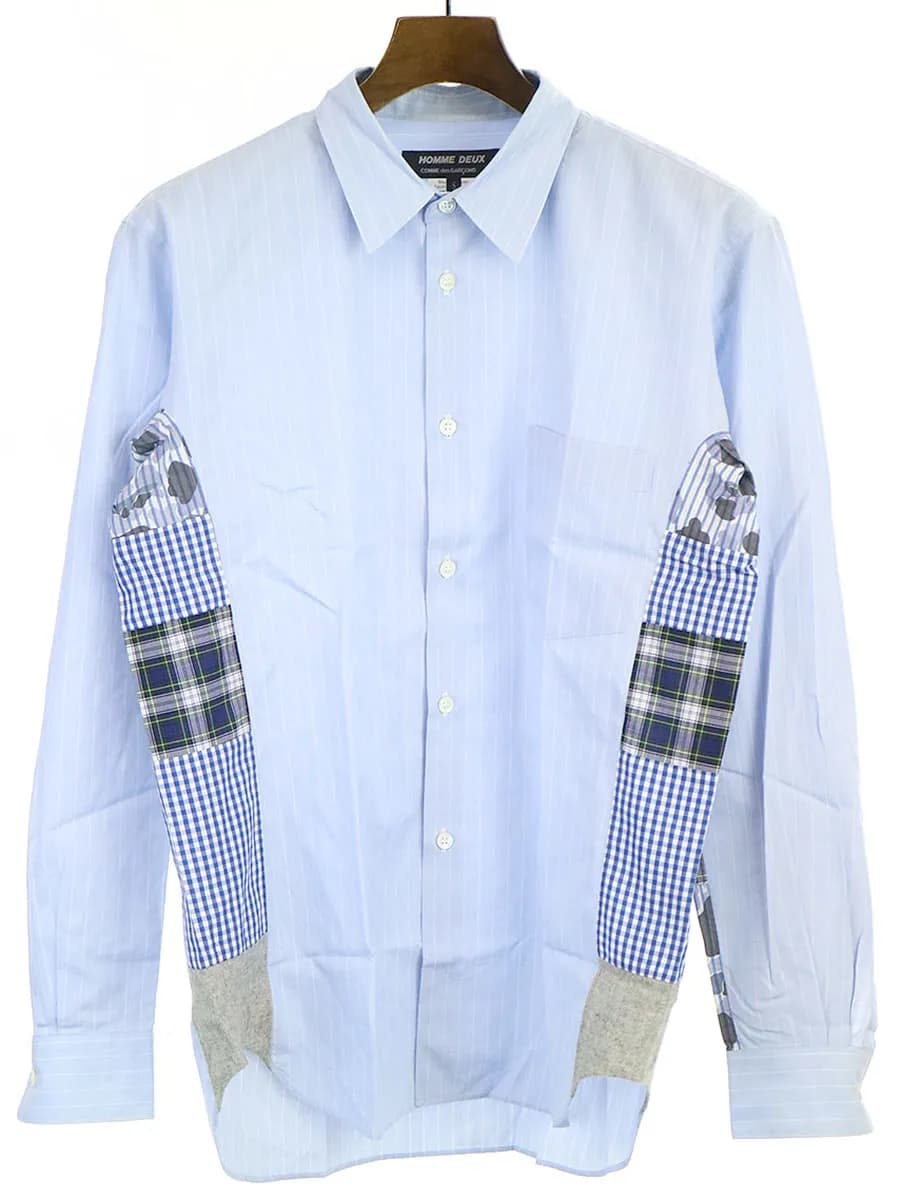 COMME des GARCONS コムデギャルソン オム ドゥ パッチワーク切替ストライプ柄長袖シャツ