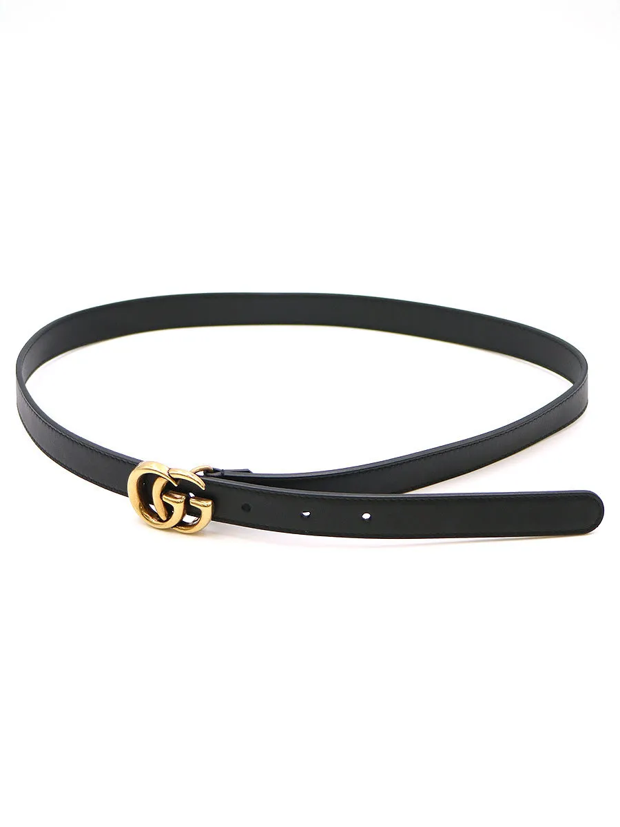 GUCCI GUCCI ダブルGGバックルナローレザーベルト