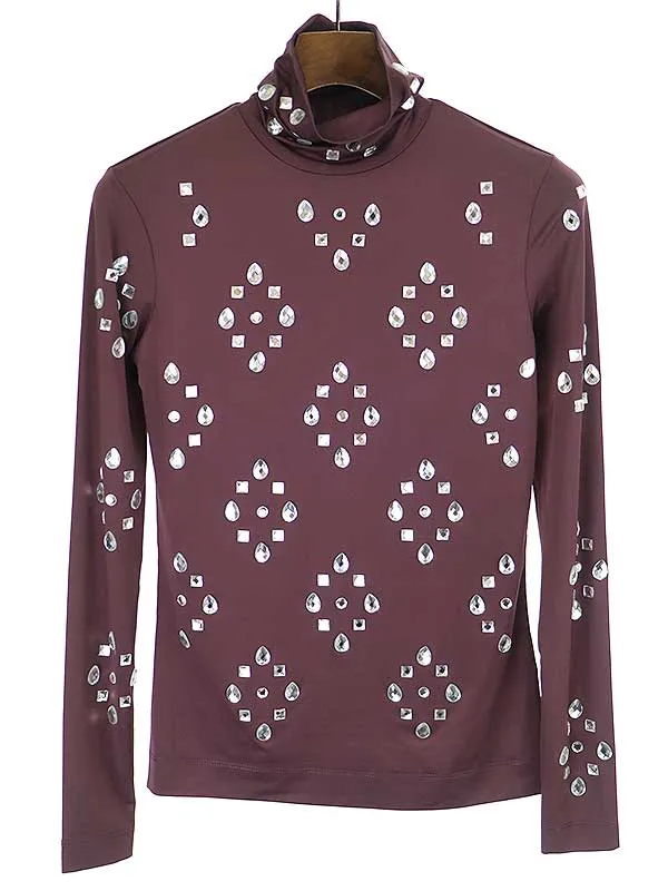 DRIES VAN NOTEN ドリスヴァンノッテン 21AW クリスタル装飾ハイネックストレッチカットソー