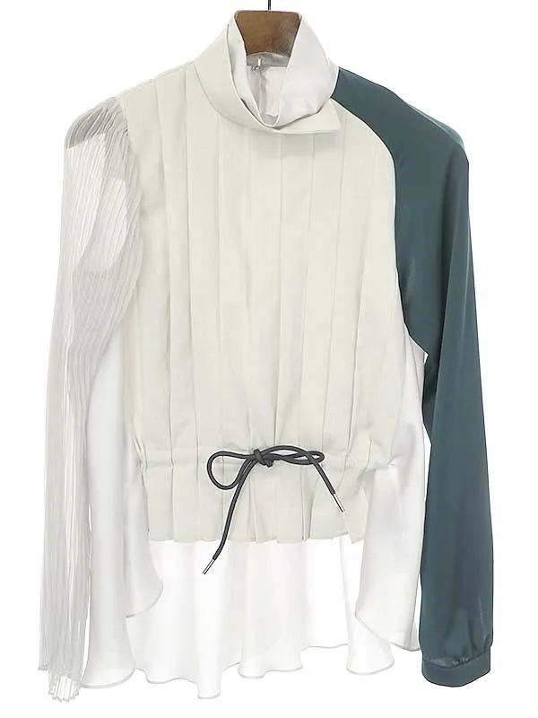 sacai サカイ 21AW Suiting x Satin shirt プリーツサテンシャツブラウス