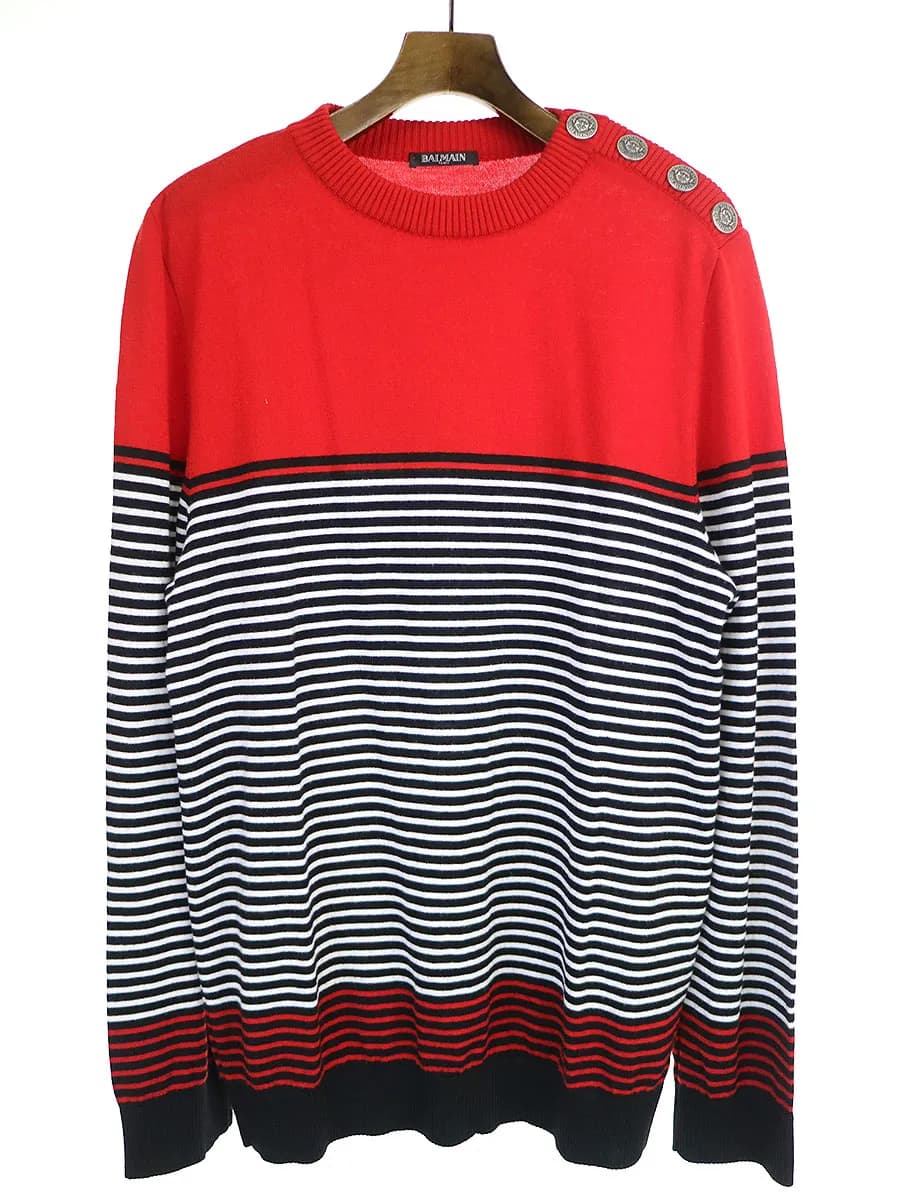 BALMAIN HOMME バルマン オム ショルダーボタンボーダーニット