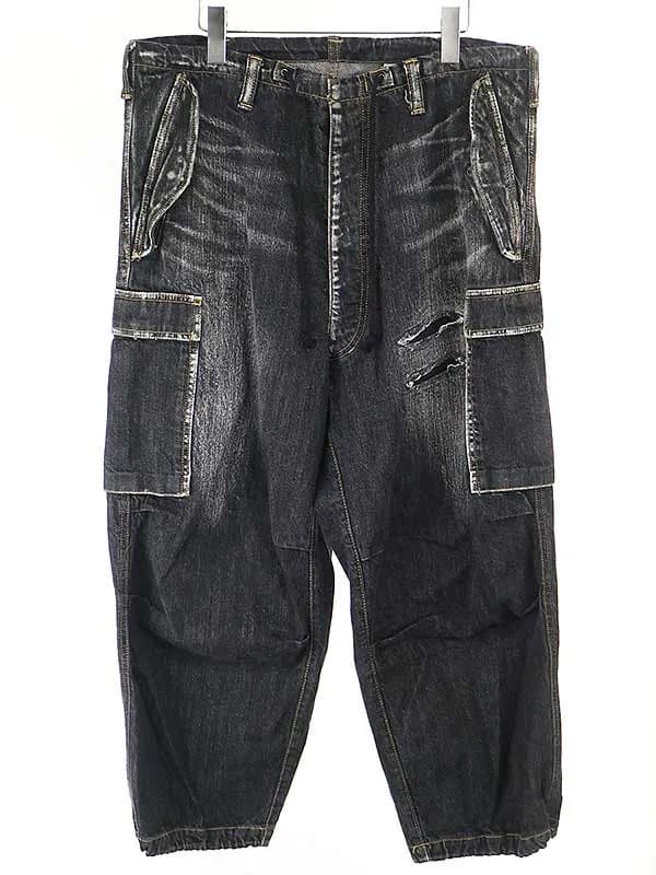 Yohji Yamamoto ヨウジヤマモトプールオム 13SS ダメージ加工イージーデニムカーゴパンツ