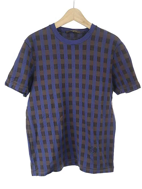 LOUIS VUITTON ルイヴィトン 14AW ロゴ刺繍ダミエ柄Tシャツ