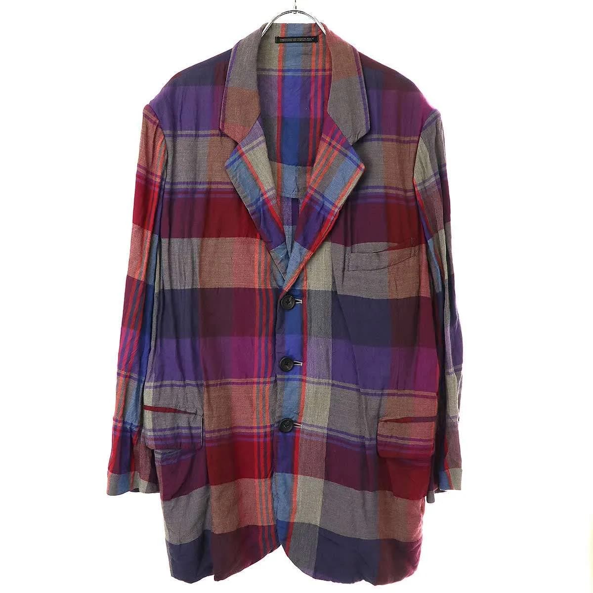 Yohji Yamamoto ヨウジヤマモト プールオム 1996SS 花と少年期 マドラスチェックレーヨンセットアップスーツ HF-J03-268 HF-P64-268