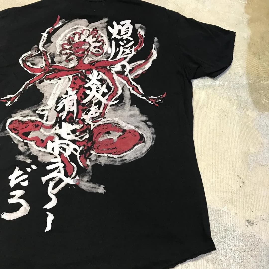 Yohji Yamamoto Yohji Yamamoto POUR HOMME 18SS ヘンリーネック顔抜きプリントTシャツ