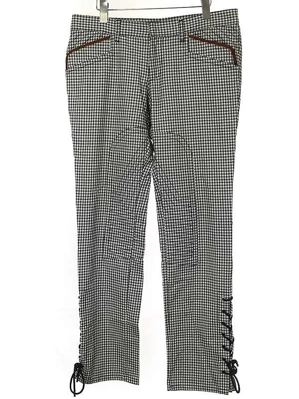 GUCCI グッチ 08SS 格子柄 レザーパイピング レースアップデザインパンツ