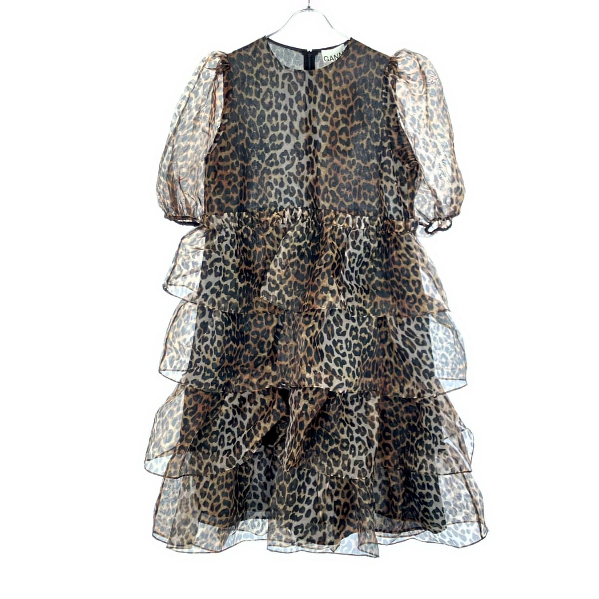 GANNI ガニー 21AW パフスリーブレオパードティアードドレスワンピース