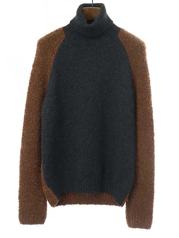 HERMES エルメス 2トーンフランネルアルパカ切替ハイネックニットセーター