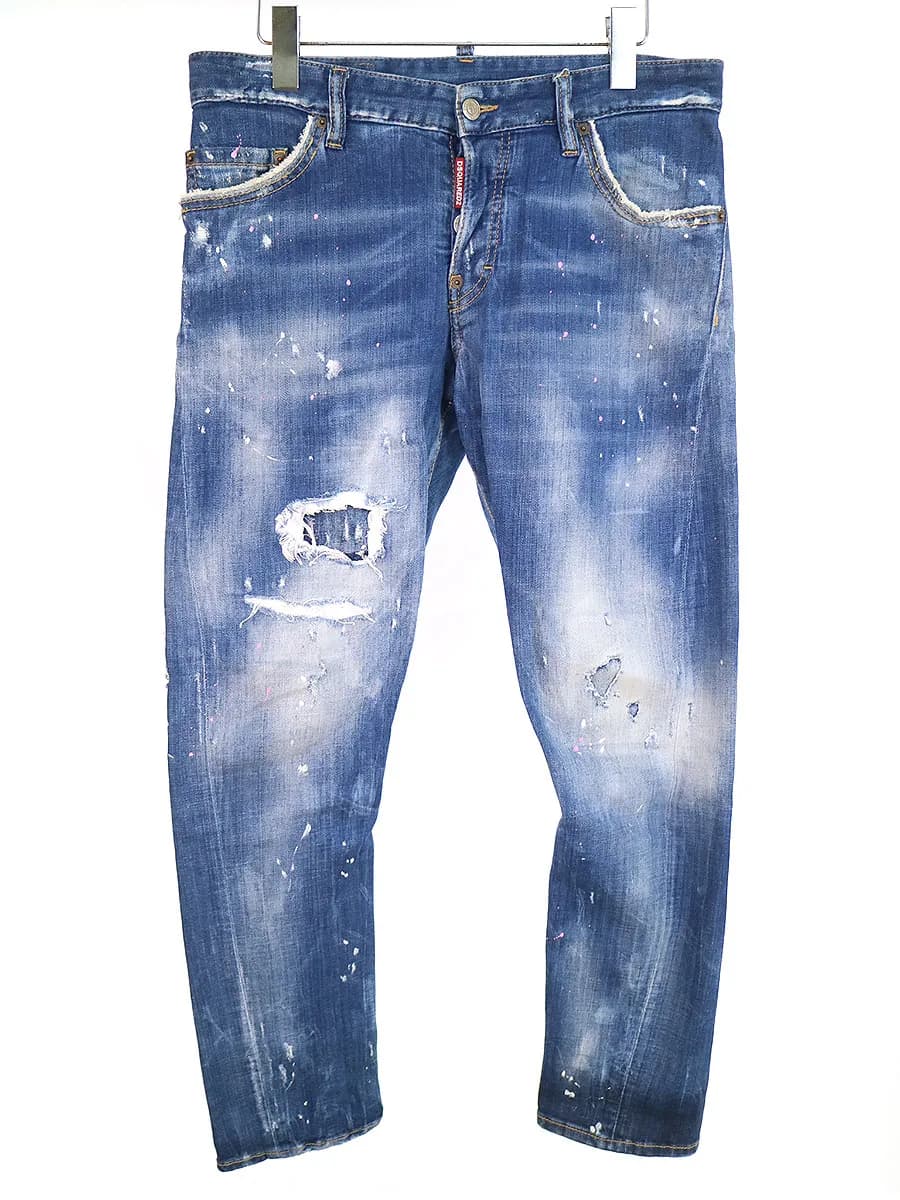DSQUARED2 ディースクエアード 18SS SEXY TWIST JEAN ペンキクラッシュリペア加工スキニーデニムパンツ