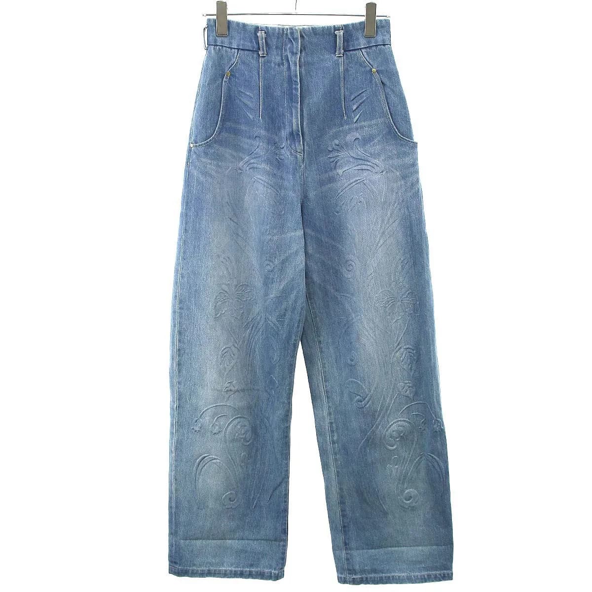 Mame Kurogouchi マメ クロゴウチ 24SS Floral Embossed Wide Leg Jeans フローラルエンボスワイドデニムパンツ MM24SS-PT024