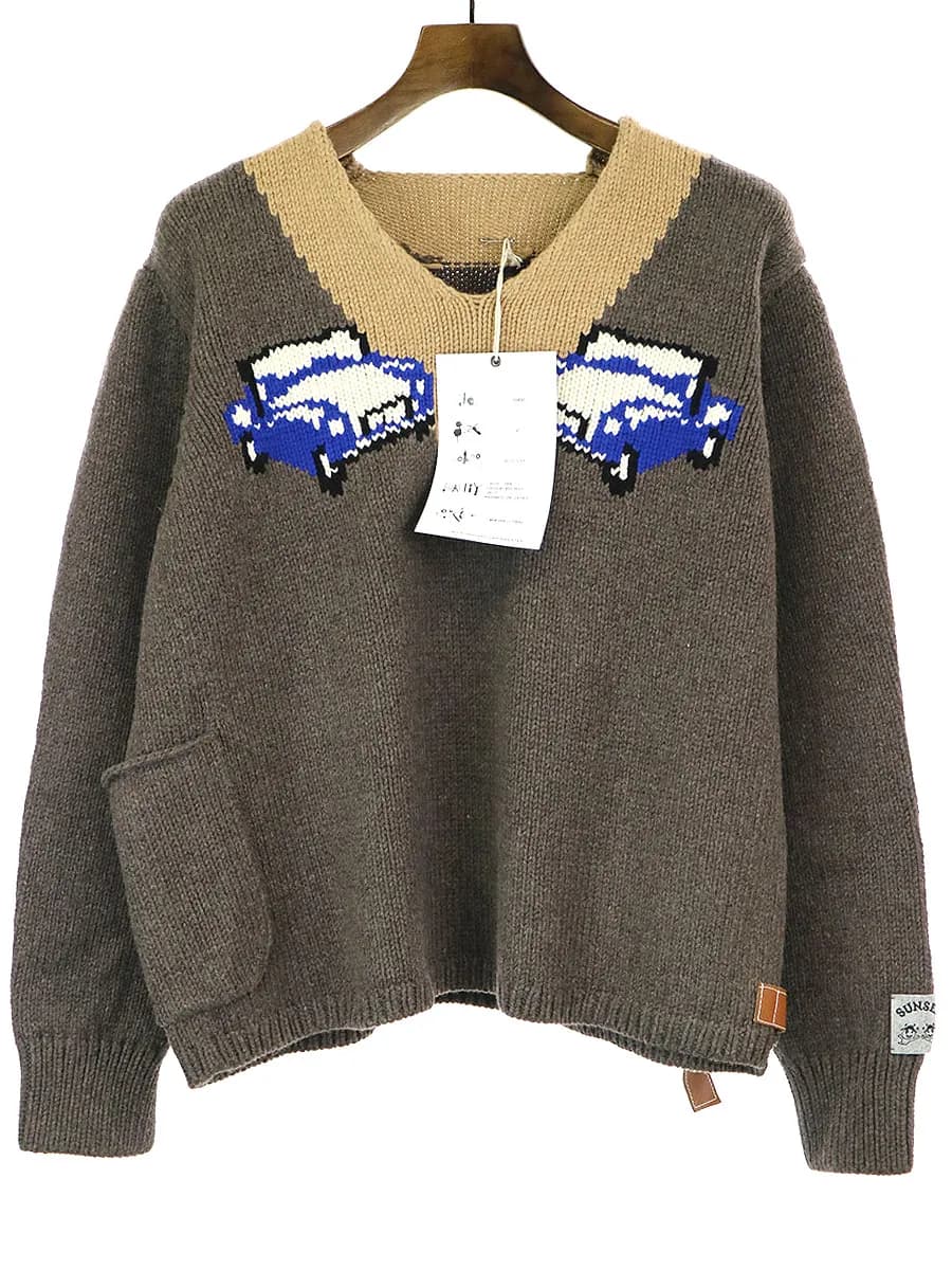 SUNSEA サンシー 19AW Mick Jaggerd Car Sweater Blue Car ニットセーター