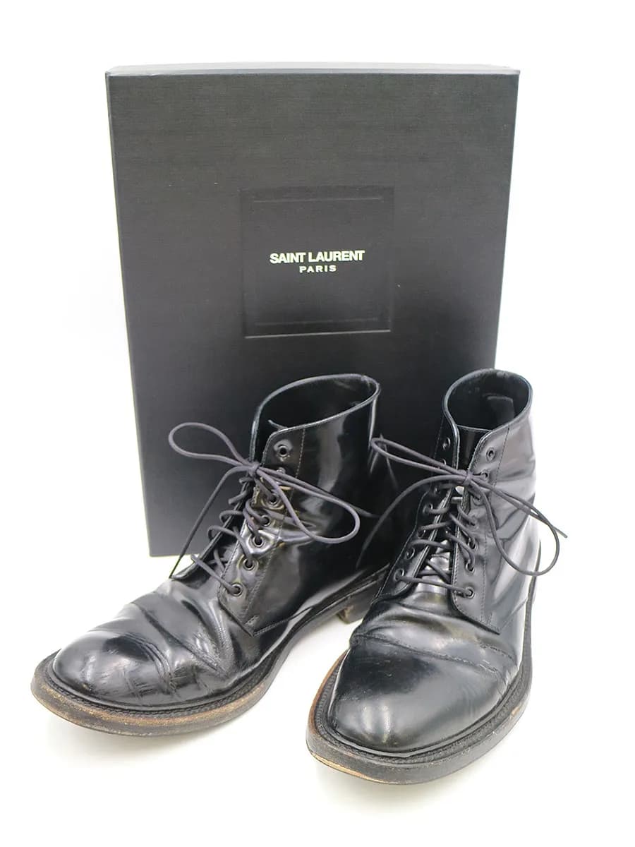 SAINT LAURENT サンローラン パリ レースアップレザーアーミーブーツ