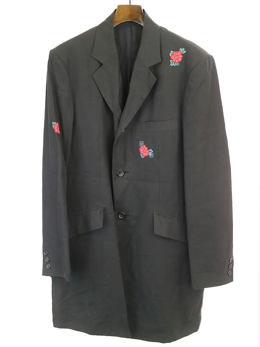 Yohji Yamamoto ヨウジヤマモト プールオム 1998SS 花刺繍ロングリネンジャケット